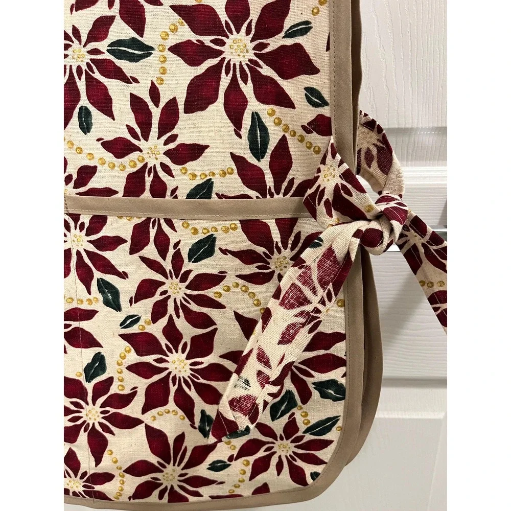 Handcrafted Poinsettia Kitchen Apron: Side Tie, XS-XL Ladies Size
